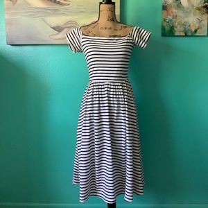 Sold Bardot White and Black Striped Dress